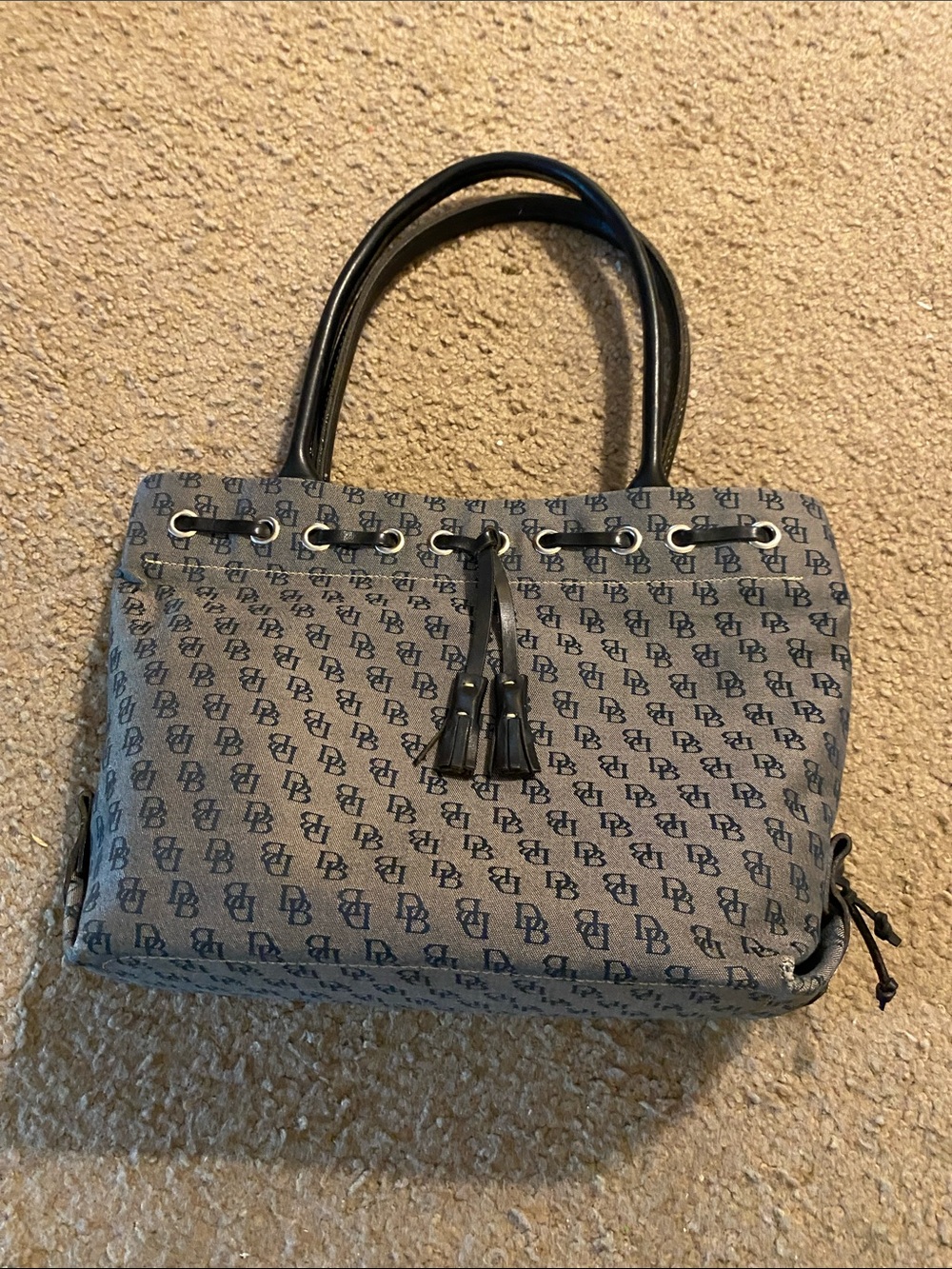 Dooney & Bourke Gray Monogram Shoulder Bag with Black Trim